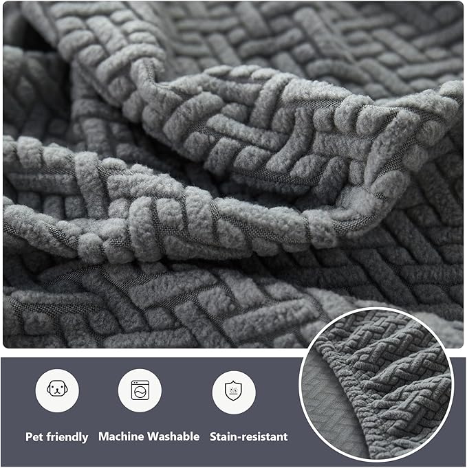 Couch Cushion Covers for Sofa Couch Covers Wear-Resistant Universal Sofa Cover Washable Stretch for Sectional Slipcovers (Texture-Gray,Large Triple Seat Cover)