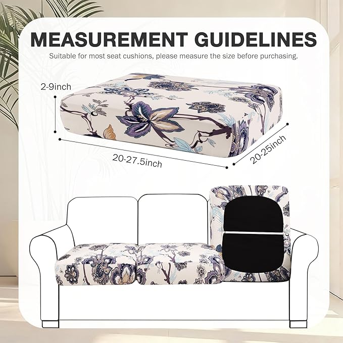 hyha 12Pcs Patio Cushion Covers, Stretch Outdoor Couch Cushion Covers, Washable Outdoor Chair/Sofa Slipcovers for Patio Furniture Cushions Protector with Elastic Bottom(Vintage Flower,Cover Only)