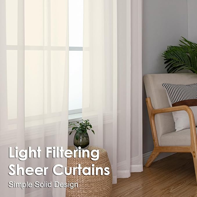 OVZME Cream Sheer Curtains 72 Inches Long 2 Panels - Soft Light Filtering Window Sheer Panels for Living Room/Bedroom, Top Dual Rod Pocket, 1 Pair, Each 42Wx72L Inches