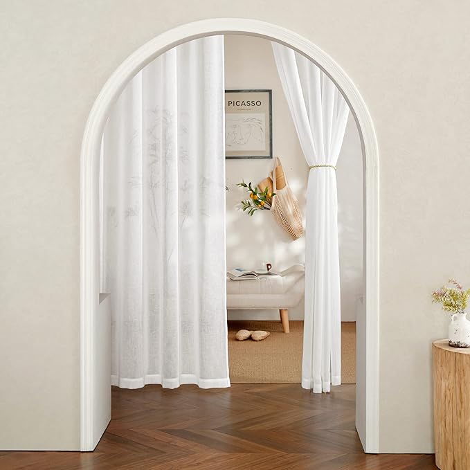 NICETOWN White Living Room Curtains Extra Long 135 inches Long, Grommet Linen Curtains & Drapes Privacy with Light Filtering Window Treatment for Bedroom, W52 x L135, 2 Panels