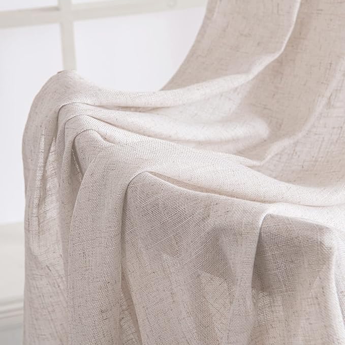MIULEE White Linen Curtains 90 Inch Length 2 Panels for Bedroom Living Room, Soft Thick Linen Textured Natural Window Drapes Semi Sheer Light Filtering Back Tab Rod Pocket Burlap Look Decor, W37xL90