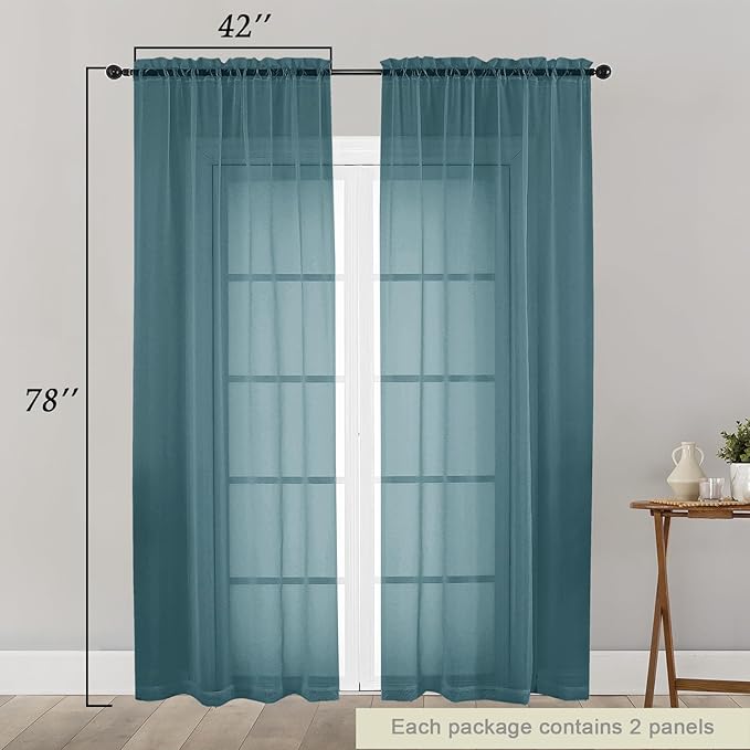 Dusty Blue Sheer Curtain for Bedroom Living Room 78 Inches Long 2 Panels Set, Solid Soft Airy Light Filtering Sheer Window Curtains, Modern Rod Pocket Door Curtain, 42" Wx78 L Inches