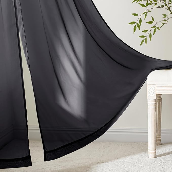MIULEE Black Sheer Curtains 72 Inches Long, 4 Panels Set, Light Filtering Halloween Rod Pocket Voile Drapes for Living Room and Bedroom, Airy Soft Fabric Window Treatments, 42 x 72 Inches