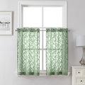 Lecloud Leia Sheer Sage Green Kitchen Curtains 36 Inch Length 2 Pcs, Jacquard Leaf Textured Voile Short Curtain Tiers, Farmhouse Small Curtain for Bedroom Bathroom with Dual Rod Pocket, 28" W x 36" L