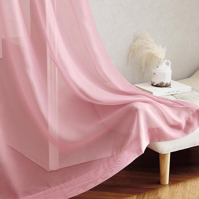 NICETOWN Soft Sheer Pink Curtains 96 inches Long for Bedroom, Grommet Airy & Breathable with Light Filtering Window Treatments for Princess/Party, W54 x L96, 2 Panels