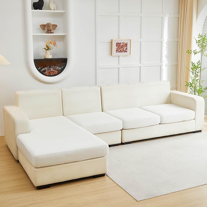 Sofa Covers Couch Covers for Sofa Pet Friendly Couch Cushion Covers Universal Sofa Covers Washable Stretch Slipcovers for Sectional Sofa (Texture Ivory White,Large Single Seat Cover)