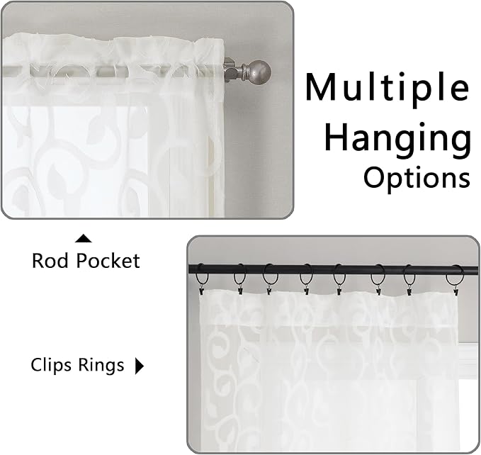 OWENIE Furman Ivory Sheer Kitchen Curtains Tiers 36 inch Length, Light Filtering Soft Clear Cafe Curtain for Living Room Bedroom Small Windows Half Curtains, 2 Pcs, Each 40Wx36L inch