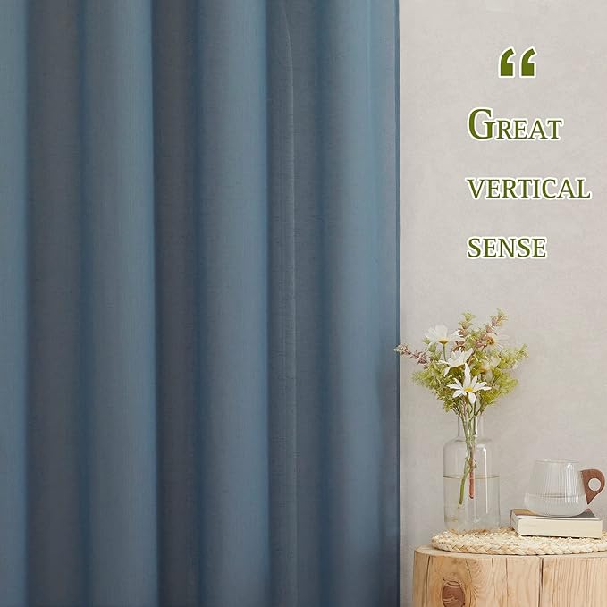 NICETOWN Linen Sheer Stone Blue Curtains 108 inch Long for Living Room, Grommet Semi Sheer Linen Blend Curtains & Drapes Privacy with Light Filtering for Nursery/Laundry, W52 x L108, 2 Panels