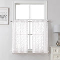 Lecloud Leia White Sheer Kitchen Curtains 36 Inch Length 2 Pcs, Jacquard Leaf Textured Voile Short Curtains with Dual Rod Pocket, Farmhouse Bedroom Living Room Tiers, Each Panel 28" W x 36" L
