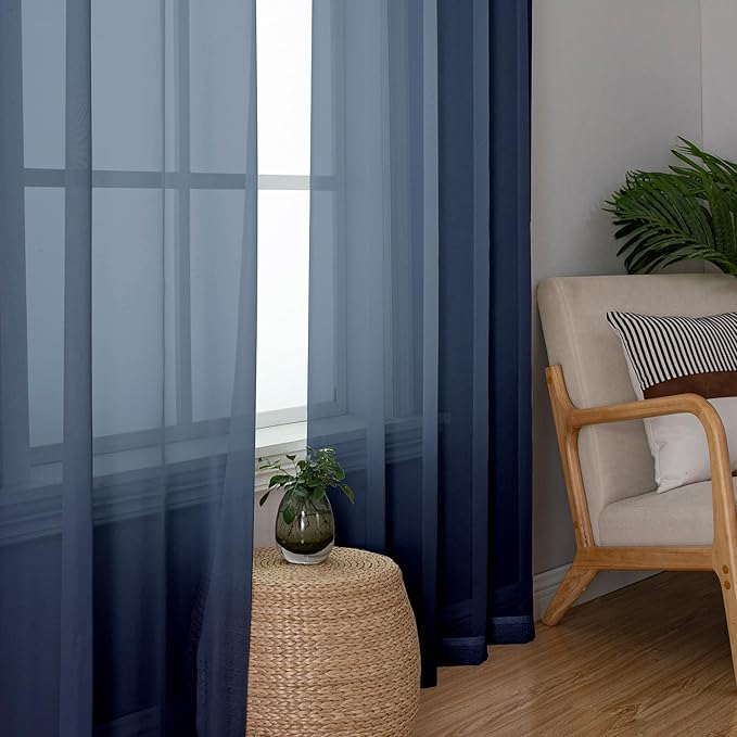 Lecloud Navy Blue Sheer Curtains 78 Inches Long 2 Panels, Light Filtering Voile Airy Curtains, Balance Light Privacy Window Treatments with Dual Rod Pocket for Bedroom Laundry Room, Each 42" W x 78" L