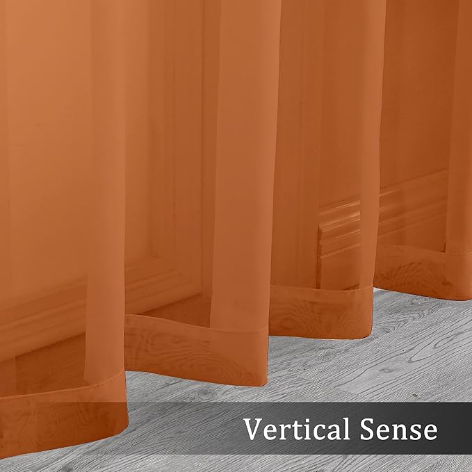 OWENIE Sheer Curtains 63 inch Length 2 Panels Set, Rod Pocket Voile Fimly Sheer Drapes for Living Room/Bedroom, 2pcs, Each 42" W x 63" L, Orange