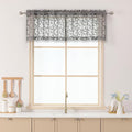 Chyhomenyc Charcoal Grey Sheer Valances for Windows 14 Inch Length 2 Pcs, Light Filtering Leaf Textured Cafe Short Kitchen Curtains, Top Small Curtain for Living Room Bedroom Basement, 42" W x 14" L