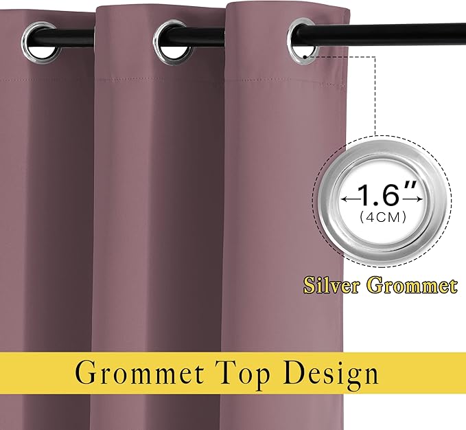 NICETOWN Blackout Dry Rose Curtains for Living Room - Solid Thermal Insulated Sound Reducing Grommet Room Darkening Curtains & Drapes for Bedroom (2 Panels, W66 x L84)