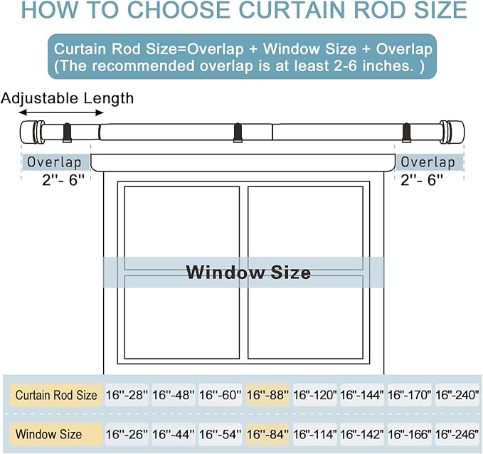 Byondeth Curtain Rods for Windows 16 to 88 Inches Adjustable Length 1 Inch Diameter Window Curtain Rod with Aluminium Finials, Flash Gold
