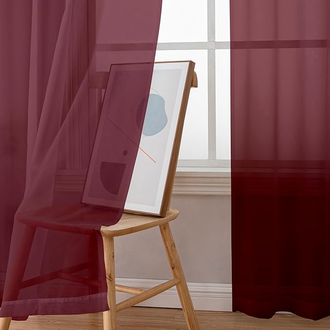 Simplebrand Red Sheer Panles 72 Inches Long 2 Panels for Living Room, Rod Pockets Airy Window Treatments Voile Sheer White Curtains Panels Lightweight for Front Back Patio Glass Door, 42" Width