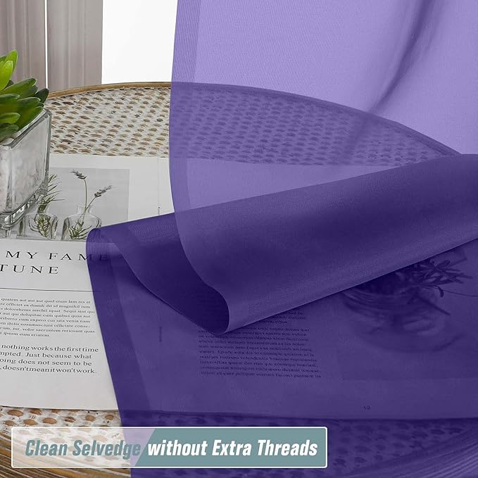 Purple Valances for Windows 14 inch Length 2 Panels Set, Small Voile Sheer Curtains for Bathroom, Soft Fabric Lightweight Light Filtering Kitchen Curtains, Dual Rod Pocket, 2x42Wx14L Inches