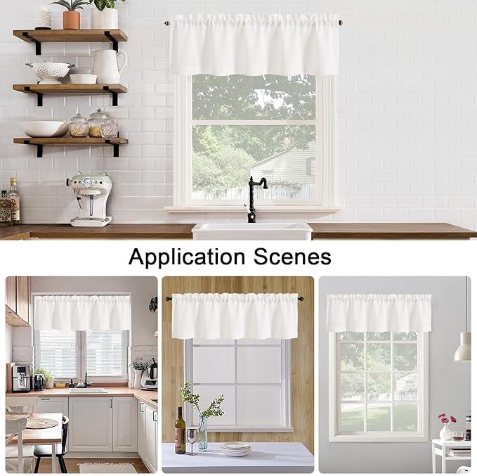 Chyhomenyc Cream Valance for Windows, Light Filtering Faux Linen Solid Short Curtain Valance, Burlap Decorative Small Curtain for Kitchen Bathroom Laundry Basement, 60Wx12L inch, 1 Piece