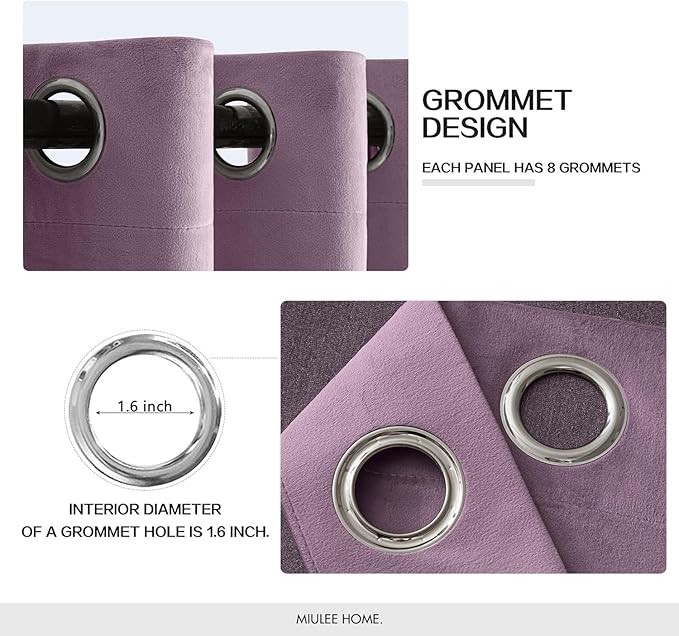 MIULEE Velvet Curtains Lavender Light Purple Elegant Grommet Thermal Insulated Soundproof Room Darkening Curtains/Drapes for Classical Living Room Bedroom Decor 52 x 84 Inch Set of 2