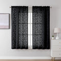 Lecloud Leia Black Sheer Curtains for Bedroom Decor 45 Inch Length 2 Pcs, Jacquard Leaf Textured Dual Rod Pocket Living Room Curtains, Light Filtering Farmhouse Drapes, Each Panel 28" W x 45" L