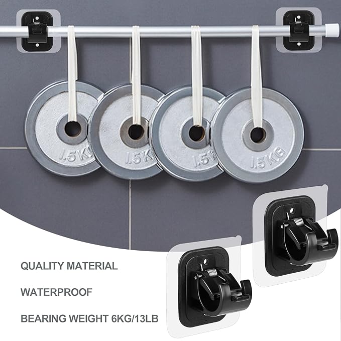 Codoule 10PCS Self Adhesive Curtain Rod Holders No Drill Curtain Rods Brackets No Drilling Nail Free Adjustable Curtain Rod Hooks Curtain Hangers for Bathroom Kitchen Home Bathroom Hotel(Black)