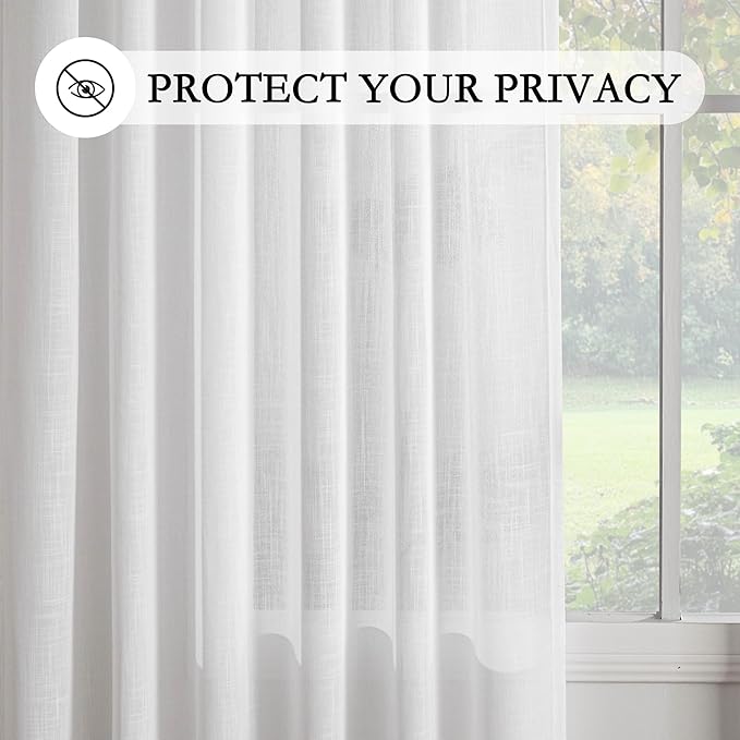 MYSKY HOME French Door Curtains for Closet Doorways, 72 Inches Long White Cotton Sheer Drapes Light Filtering Curtain Panels Elegant Look for Classroom/Guestroom Windows, 50" x 72", White, 2 PCs