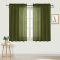 DWCN Olive Green Sheer Curtains Semi Transparent Voile Rod Pocket Curtains for Bedroom and Living Room, 52 x 45 inches Long, Set of 2 Panels