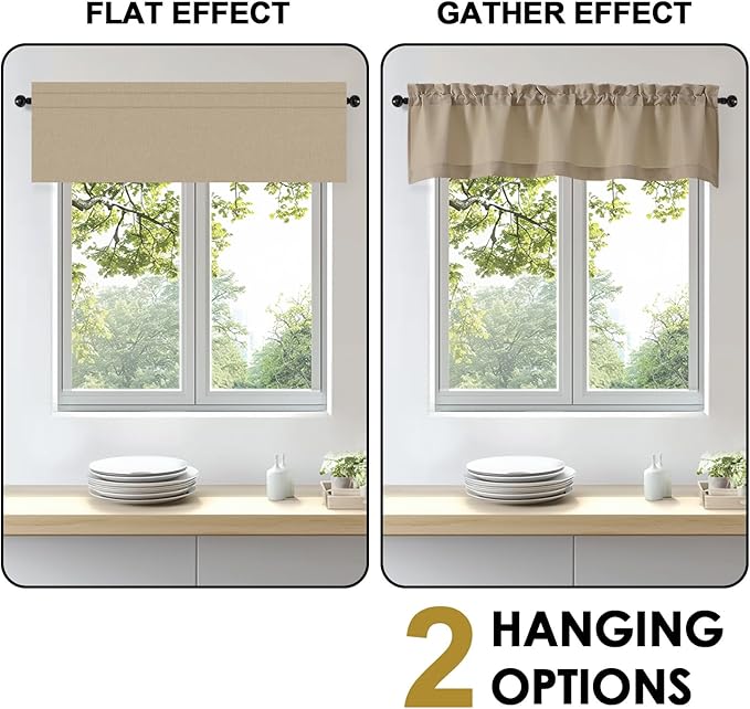 OWENIE Bob 1 PCS Camel Valances for Windows, Faux Linen Textured Kitchen Window Curtains Valance for Bedroom Living Room, Modern Soft Airy Solid Rod Pocket Bathroom Cafe Curtain, 60Wx20L Inch