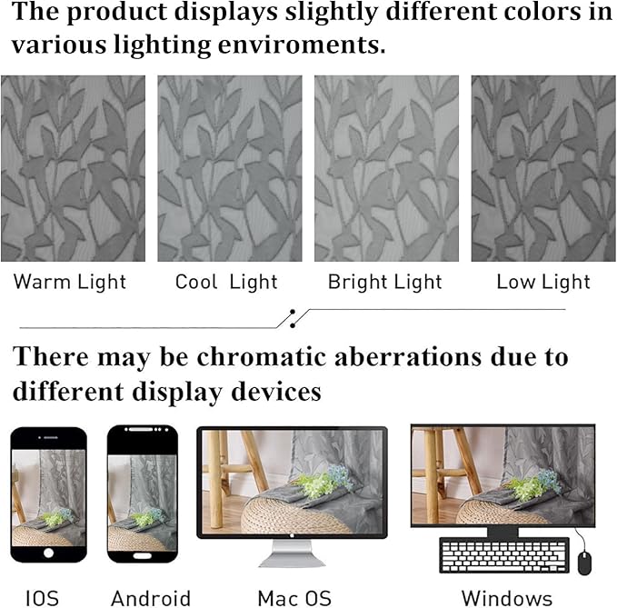 Lecloud Leia Charcoal Grey Sheer Curtains 96 Inches Long 2 Panels, Airy Leaf Jacquard Textured Curtain Panels, Light Filtering & Privacy Curtains for Living Room Bedroom Big Windows, 52" W x 96" L