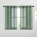 NICETOWN Semi Sheer Short Curtains for Small Window, Eyelet Top Bedroom Curtain Drapes Privacy with Light Filtering Linen Blend for Bedroom/Cafe/Kitchen, Olive Green, 2 Panels, W52 x L45