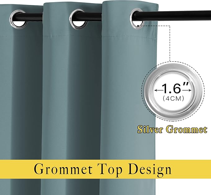 NICETOWN Greyish Blue Bedroom Curtains 96 inches Long, Grommet Thermal Insulated Room Darkening Window Treatments Sound Reducing for Living Room, W46 x L96, 2 Panels