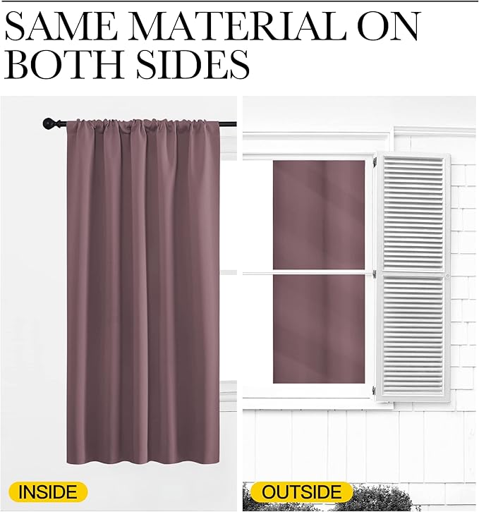 NICETOWN Dry Rose Blackout Curtains for Living Room - Triple Weave Home Decoration Thermal Insulated Solid Rod Pocket Blackout Drapes for Bedroom(Set of 2, 42 x 72 Inch)