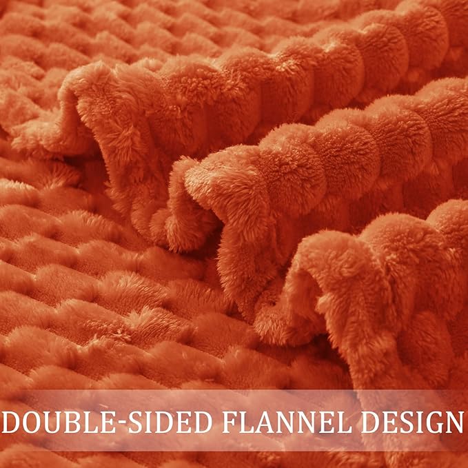 Exclusivo Mezcla Fleece California King Blanket for Bed, Oversized Fuzzy Burnt Orange Bed Blankets, Soft Cozy Plush Sofa Throws for All Seasons, 120x120 Inches