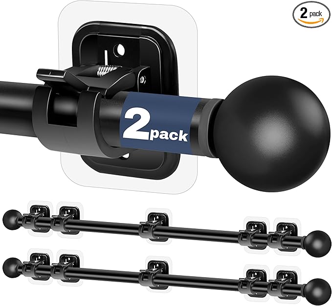 Curtain Rods No Drilling for Windows,5/8 Inch Diameter Drapey Pole with No Drill Curtain Rod Brackets (2PCS Black, 48 to 84")