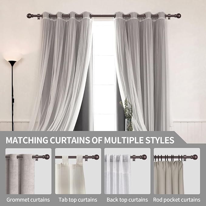 Thestoa Brown Curtain Rods for Windows 30-62 Inch, 5/8" Stainless Steel Small Curtain Rod for Bedroom, Living Room,Kitchen,Farmhouse