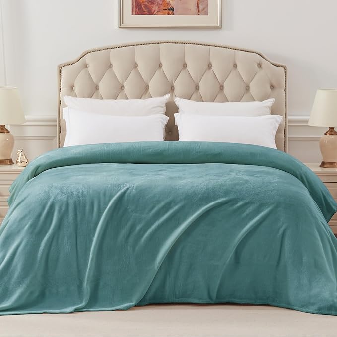 Exclusivo Mezcla Fleece Blankets Queen Size for Bed, Super Soft and Warm, All Season, Cozy, Plush, Lightweight, 90x90 Inches, Celadon
