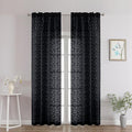 Chyhomenyc Black Sheer Curtains 90 Inch Length 2 Panels Set, Light Filtering Tufted Textured Soft Airy Rod Pocket Gentle Leaf Window Treatment Drapes for Bedroom Living Room, 42" Wx90 L, 2PCS