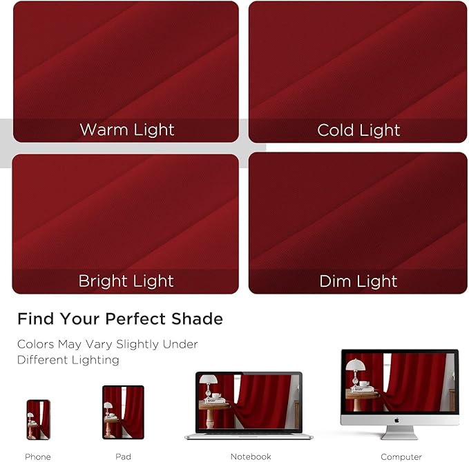 CUCRAF Red Blackout Curtains 45 inch Length 2 Panels Set, Rod Pocket Room Darkening Drapes for Bedroom Living Room, Insulated Thermal Light Blocking Window Curtain (W52 x L45 Inch)
