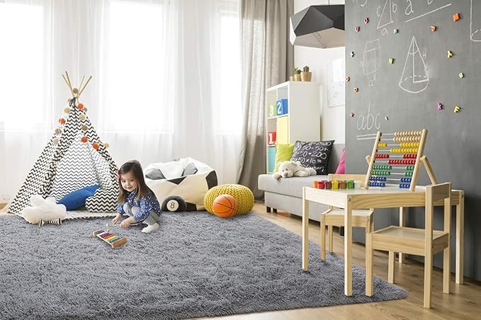 TWINNIS Super Soft Shaggy Rugs Fluffy Carpets, 5x7 Feet, Indoor Modern Plush Area Rugs for Living Room Bedroom Kids Room Nursery Home Decor, Upgrade Anti-Skid Rectangular Fuzzy Rug, Grey