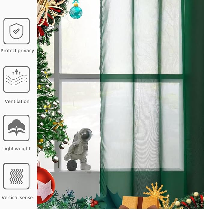 youleyar Solid Sheer Rod Pocket Curtain Voile Draperies 4 Panels White Beige Black Grey Ivory 52 Inch Width 96 Inch Long 1 Pair for Kitchen Bedroom Children Living Room Yard(Foliage Green,52 Wｘ96 L)