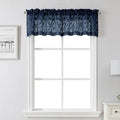 Lecloud Leia 14 Inch Navy Blue Sheer Valances for Windows 2 Pcs, Airy Jacquard Leaf Textured Short Curtains for Living Room Kitchen Bedroom Basement, Dual Rod Pockets Small Curtain, 28" W x 14" L