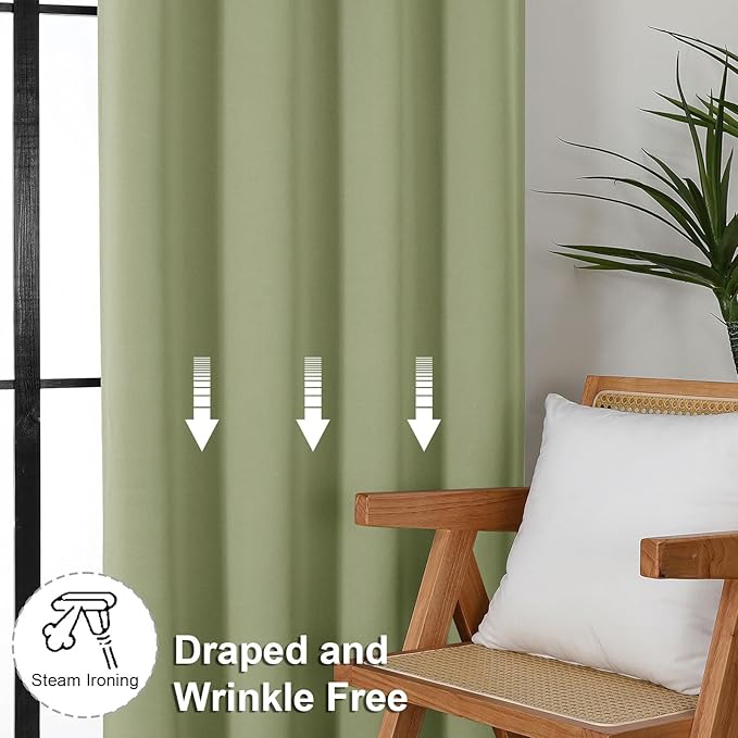 Simplebrand Sage Green Blackout Curtains for Bedroom 102 Inches Long 2 Panels, Solid Thermal Insulated, Energy Saving Living Room Window Treatment Curtains Blackout Drapes, W50 x L102 Inch, Sage Green