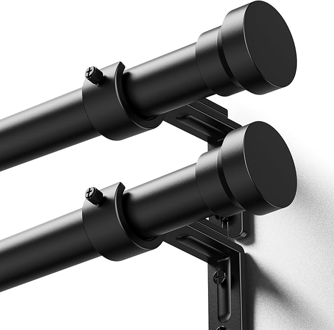 YaFex Curtain Rods 2 Pack 32-118 Inch, Heavy Duty 1 Inch Curtain Rod, Black Long Adjustable Window Treatment Rods,Modern Design, Easy Installation