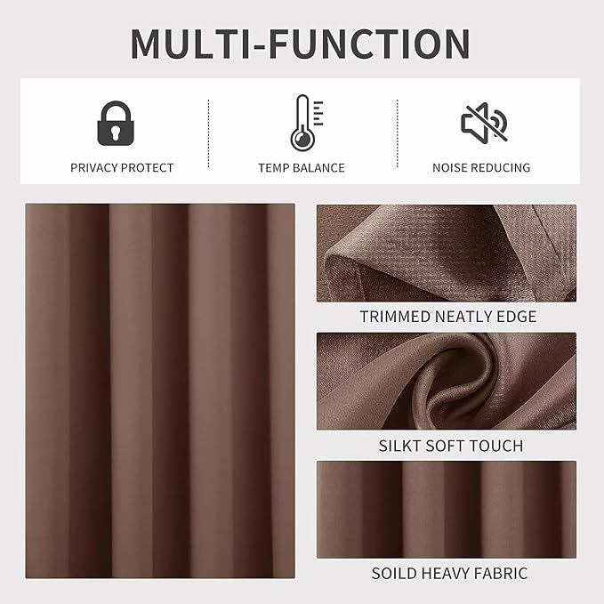 Joydeco Blackout Curtains 90 inch Long 2 Panels Set, Thermal Insulated Long Curtains & Drapes 2 Burg, Room Darkening Grommet Drapes for Bedroom Living Room Windows (W52 x L90 Inch, Brown)