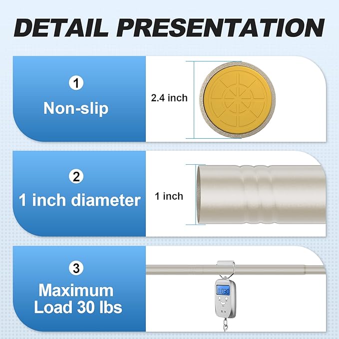 CorkLatta Brushed Shower Curtain Rod 31 to 104 Inch,1 Inch Diameter Adjustable Spring Tension Curtain Rod No Drilling Stainless Steel Telescoping Rod,No Rust