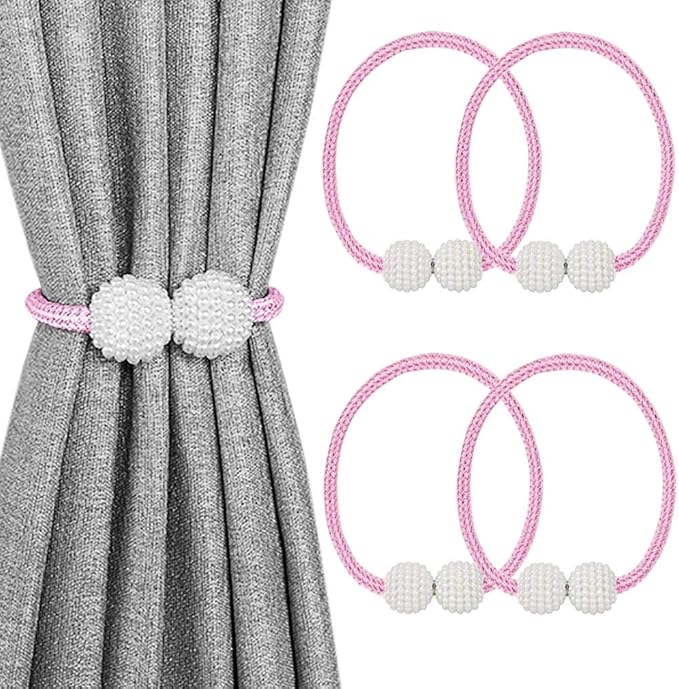 Melaluxe 4 Pack Magnetic Curtain Tiebacks, Decorative Curtain Holdbacks for Window Décor (Pink)