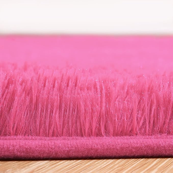 Amearea Premium Soft Area Rug 4x5.3 Feet, Pink Rugs for Living Room, Fluffy Carpet for Bedroom Nursery Playroom Teen Bedside Home Decor, Comfortable Indoor Furry Dorm Carpets, Hot Pink