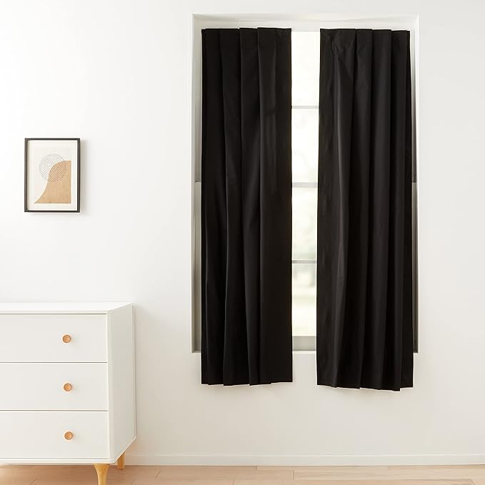 Amazon Basics Portable Energy Saving Noise Reducing Blackout Curtain Shade with Suction Cups, Fits Windows, 50"W x 78"L, Black, 2-Pack