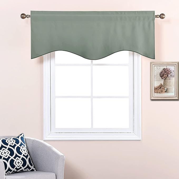 NICETOWN 2 Panels Kids Curtain Valances for Baby Nursery Windows/Bathroom/Living Room/Bedroom Privacy Decorative Rod Pocket Short Winow Valance Curtains for Christmas, 52" W x 18" L, Sage Green