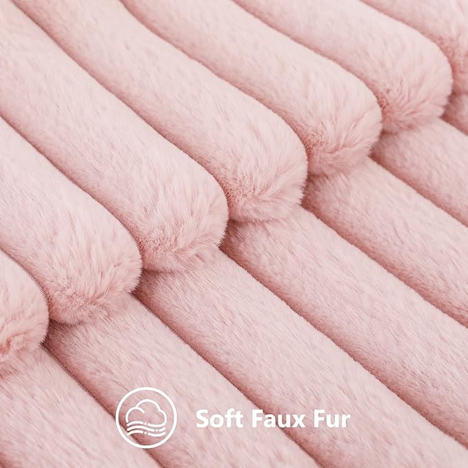 decorUhome Summer Cozy Faux Fur Throw Pillow Covers 20x20 Set of 2 Decorative Soft Plush Striped Modern Farmhouse Boho Couch Pillow Cases with Velvet Back for Sofa Bed Living Room, Pink