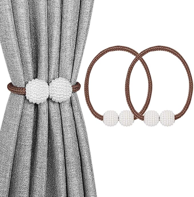 Melaluxe 2 Pack Magnetic Curtain Tiebacks, Decorative Curtain Holdbacks for Window Décor (Coffee)